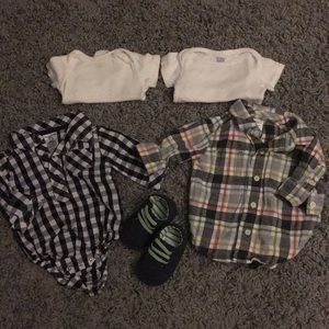 Button ups with bodysuits & shoes 0-3 months boys